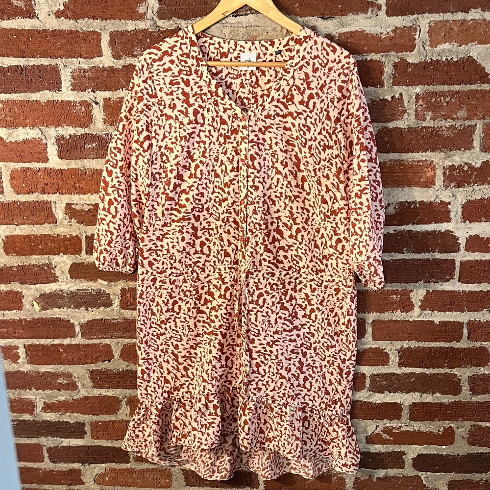 CAbi Pink and Brown 3/4 Sleeve animal print Dress
